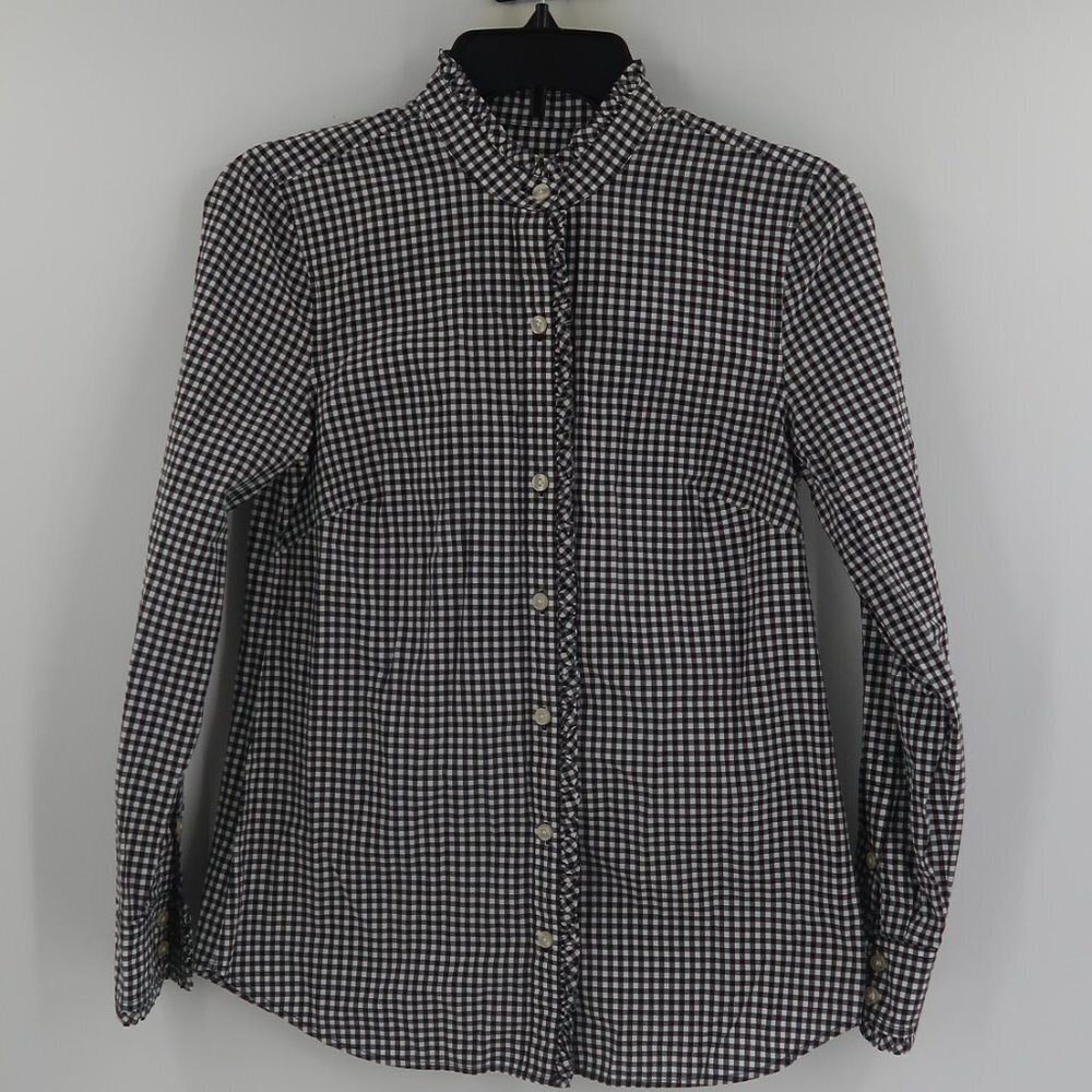 Vineyard Vines Black White Checkered Button Down Shirt with Ruffled Neckline 2